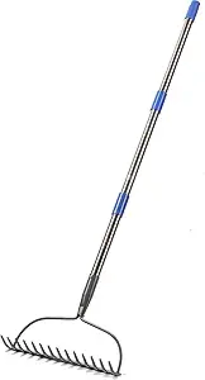5 FT Garden Rake with Stainless Steel Handle - 14-Tine Metal Lawn Rake for Soil Loosening