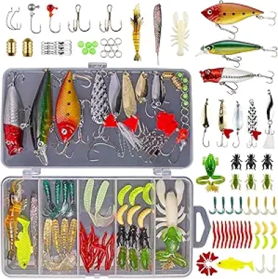 Professional Freshwater Fishing Lures Kit - 76pc Bass Trout Salmon Tackle Box Set