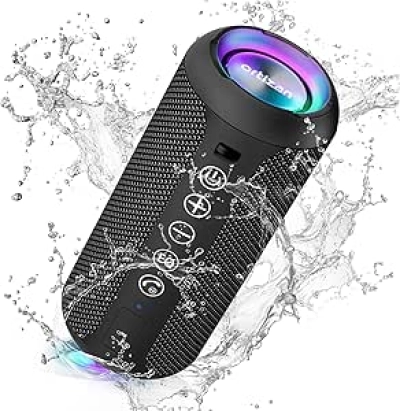 Ortizan Portable Bluetooth Speaker - IPX7 Waterproof, 30H Battery, Dual Pairing, RGB Lights