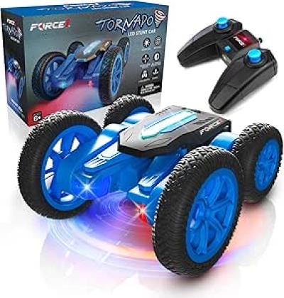 Force1 Tornado Blue LED RC Car - 360° Flip Double Sided 4WD Off Road Stunt Car for Kids