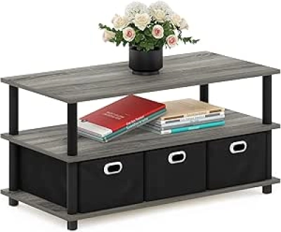 FURINNO Turn-N-Tube Coffee Table with Storage - Modern 3-Tier Design