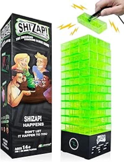 ShiZap! Electric Shock Stacking Block Game - LED Party Game for Teens & Adults