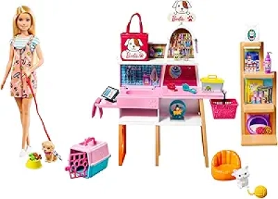 Barbie Pet Boutique Playset with 11.5-in Doll, 4 Pets & Color-Change Grooming Feature