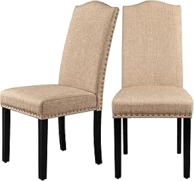 Yaheetech Upholstered Parsons Dining Chairs Set of 2 - Khaki Fabric Side Chairs
