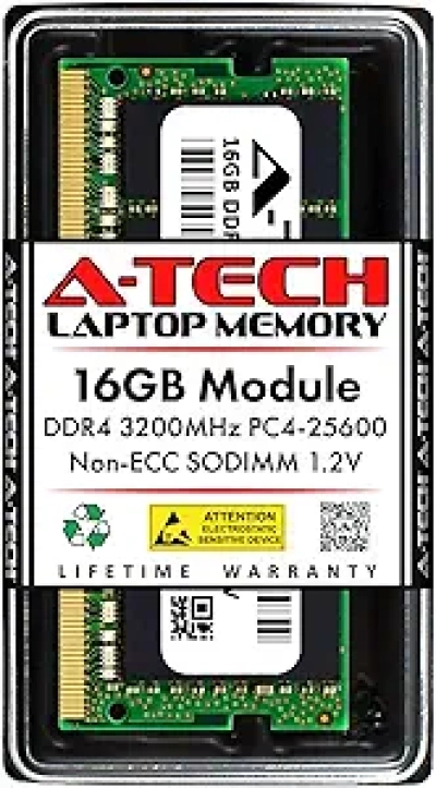 A-Tech 16GB DDR4 3200MHz SODIMM Laptop RAM - PC4-25600 Memory Module
