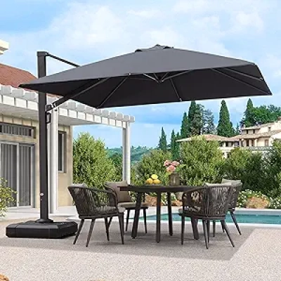10x10 FT Square Patio Umbrella with 360° Rotation | Heavy-Duty Offset Cantilever Umbrella