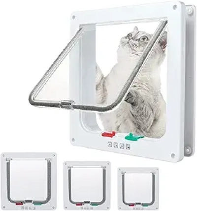 4-Way Locking Cat Door 7.5" x 7.8" - Weatherproof Pet Door for Cats & Small Dogs