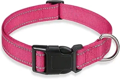 Reflective Pink Dog Collar - Adjustable Safety Nylon for Small Dogs