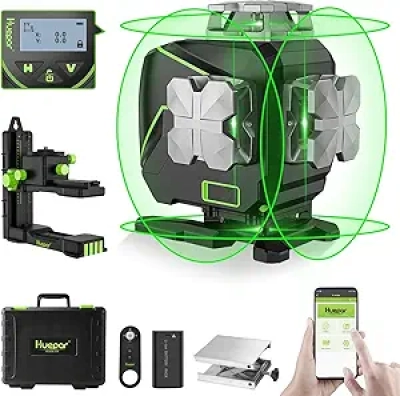 Huepar 4D Laser Level 360° - Green Cross Line with Bluetooth & Remote Control