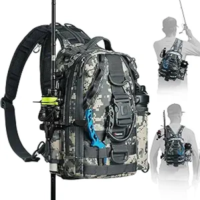 Piscifun Fishing Backpack with Rod Holder - Water-Resistant Tackle Bag