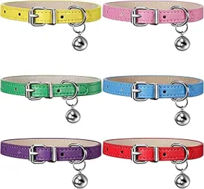 6 Pack Leather Cat Collars with Bell - Adjustable Kitten Collar for Small Cats & Puppies