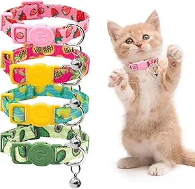 4 Pack Breakaway Kitten Collars with Bell - Adjustable Safety Buckle