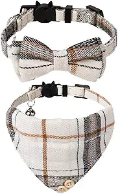 Breakaway Cat Collar with Bells - 2 Pack Adjustable Cat Collars with Bandana