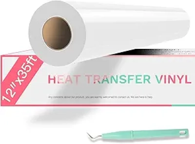 HTVRONT 12" x 35ft White Heat Transfer Vinyl - Easy Cut & Weed HTV for T-Shirts