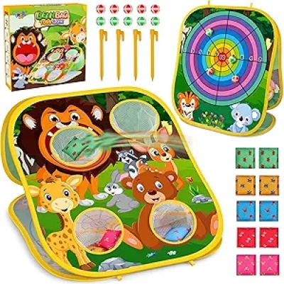 2-in-1 Animal Bean Bag Toss Game - Outdoor Cornhole Game for Kids Ages 3-6