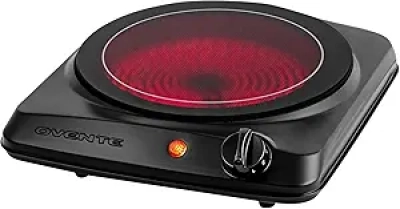 OVENTE 1000W Infrared Single Burner Cooktop | Portable Electric Hot Plate with Ceramic Glass