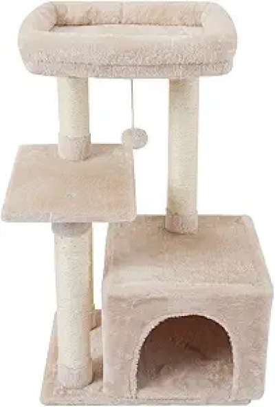 Portable Beige Cat Tree Tower with Sisal Scratching Posts & Jump Platform