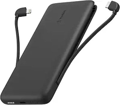 Belkin 10,000mAh Portable Charger with Integrated USB-C & Lightning Cables | 23W Fast Charging Power Bank
