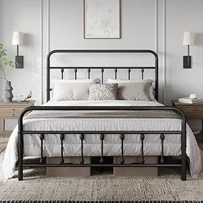 Yaheetech Full Size Metal Platform Bed Frame with Victorian Headboard - Black