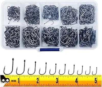 300PCS High-Carbon Steel Barbed Fishing Hooks Set - 10 Sizes with Holes