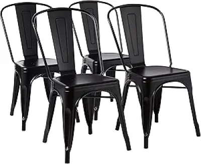 Amazon Basics Metal Dining Chairs Matte Black - Stackable 330 lbs Capacity (4 Pack)