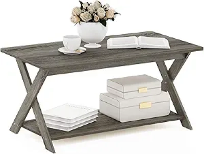 Furinno Modern Criss-Crossed Coffee Table 35.4" - French Oak Grey Storage Design