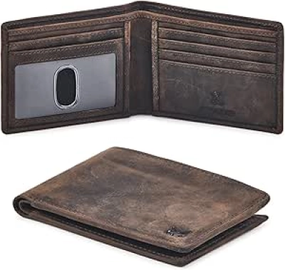 Real Leather RFID Blocking Bifold Wallet for Men | Slim Minimalist Design with ID Window