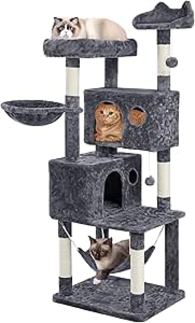 64.5in Extra Large Cat Tree Tower with 5 Scratching Posts & 2 Condos for Multiple Cats