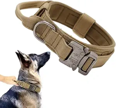 Tactical Dog Collar for Large Dogs - Military Nylon with Control Handle & Metal Buckle