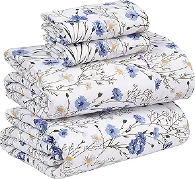RUVANTI 100% Cotton Queen Sheet Set - Soft Percale Weave, Deep Pocket 16", Hotel Quality