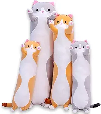 19 Inch Cute Gray Cat Plush Long Body Pillow - Soft Stuffed Animal Cuddle Toy for Kids