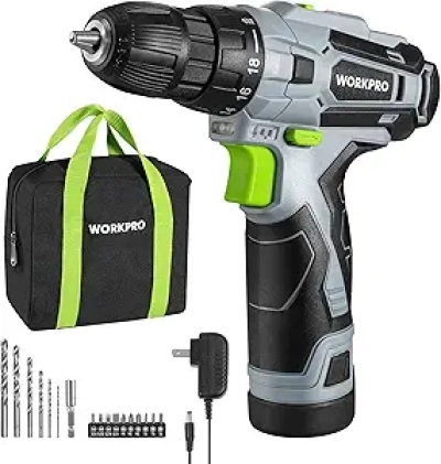 WORKPRO 12V Cordless Drill Driver Kit - Lightweight Electric Screwdriver for DIY