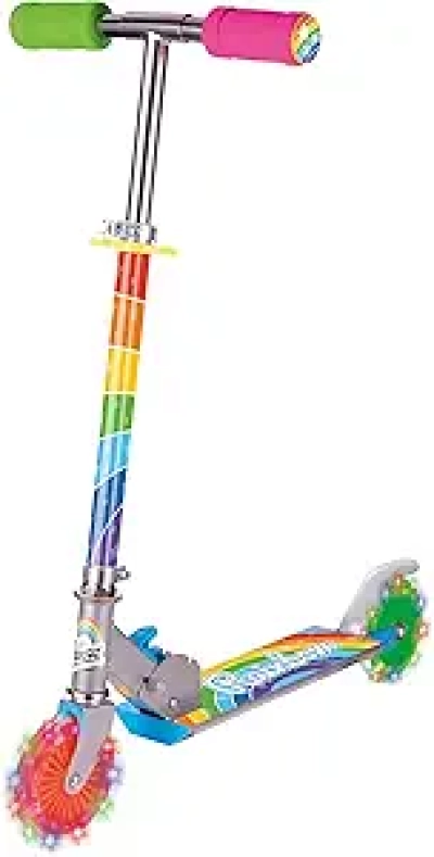 Ozbozz Rainbow Folding Scooter with Light-Up Wheels for Kids Ages 5+