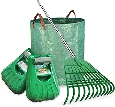 Gardzen Leaf Rake & Scoop Set with 72 Gallon Bag - Complete Garden Cleanup Kit