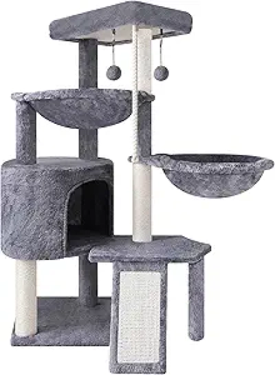 Xin Three Layer Grey Cat Tree with Condo & Hammocks