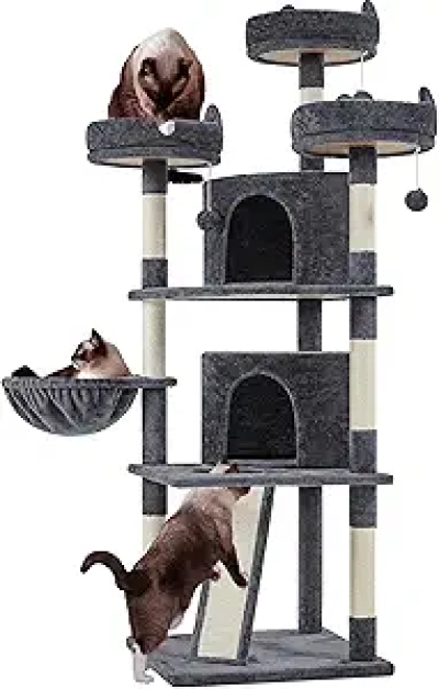 68.5in Cat Tree for Large Cats - Multi-Level Tower with 3 Perches & Sisal Posts
