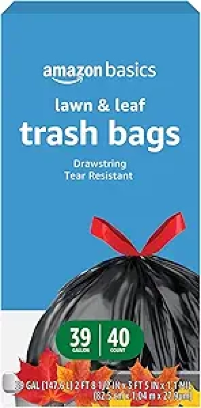 Amazon Basics 39 Gallon Lawn & Leaf Drawstring Trash Bags (40-Count)