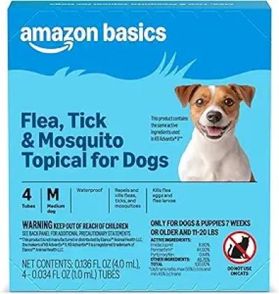 Amazon Basics Flea, Tick & Mosquito Treatment for Medium Dogs (11-20 lbs) - 4 Pack