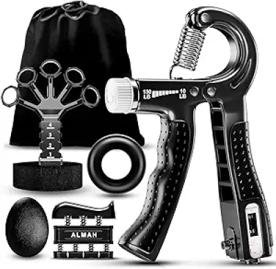 ALMAH Hand Grip Strengthener Kit (5 Pack) - Adjustable Forearm Trainer & Finger Exerciser