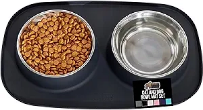 GORILLA GRIP Pet Feeding Mat Set - Waterproof Silicone with Stainless Steel Bowls