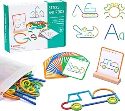 142pc Wooden Montessori Pattern Blocks & Smart Sticks STEM Puzzle Toy for Ages 3-5