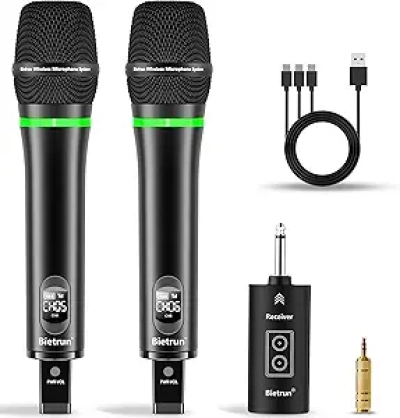 Bietrun Rechargeable Wireless Microphone Dual UHF 240ft with Bluetooth