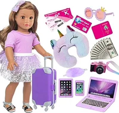 18 Inch Doll Travel Suitcase Play Set - Complete Accessories for American Girl Dolls