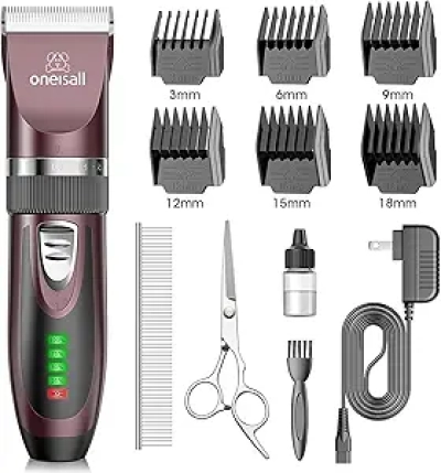 Oneisall Low Noise Dog Clippers - Cordless 2-Speed Quiet Pet Grooming Kit