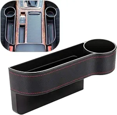 Car Seat Gap Filler Organizer - Premium PU Leather Console Storage with Cup Holder
