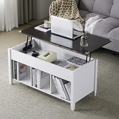 VINGLI Farmhouse Lift Top Coffee Table with Hidden Storage - Rustic Grey/Brown