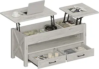 Seventable 47.2" Lift Top Coffee Table with Storage Drawers - Gray Retro Center Table