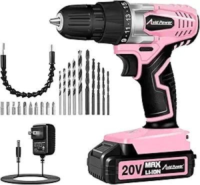 AVID POWER 20V MAX Cordless Drill Set with Battery & Charger - Pink