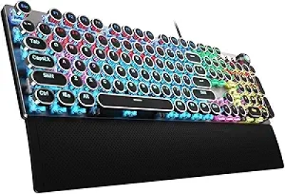 AULA F2088 Mechanical Gaming Keyboard - Retro Typewriter Style with Blue Switches & RGB LED