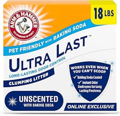 ARM & Hammer Ultra Last Unscented Clumping Cat Litter 18 lbs - Long-Lasting Odor Control